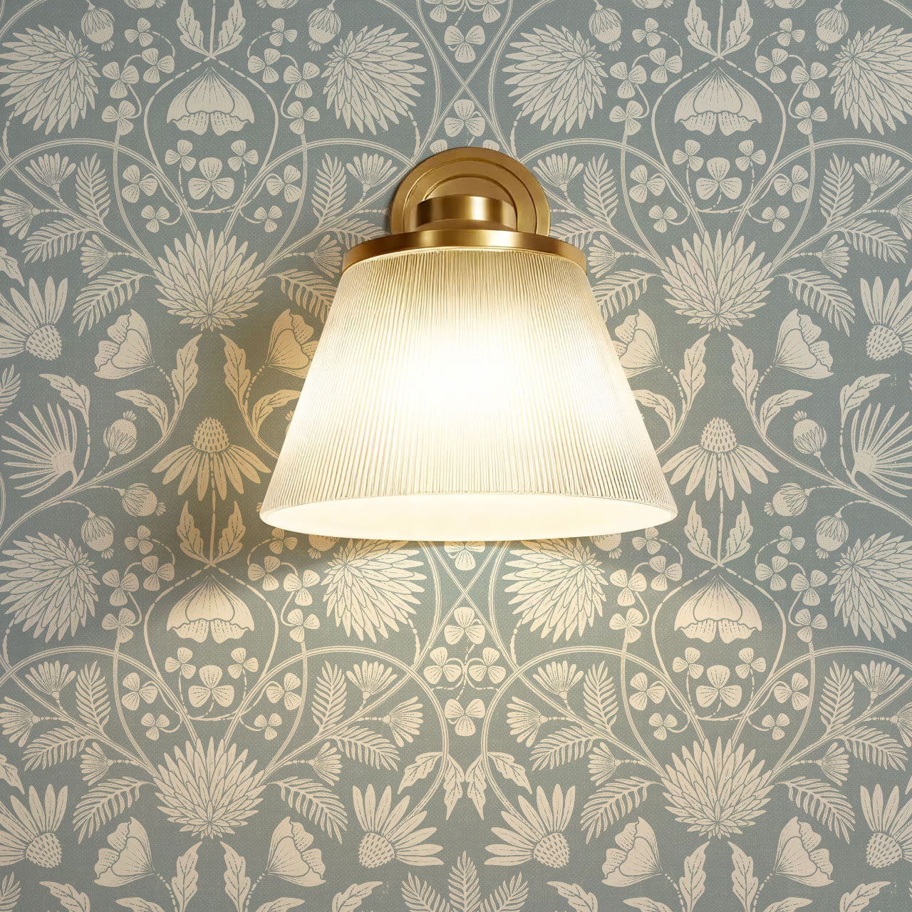 Melody Block Print French Blue Flowers Wallpaper