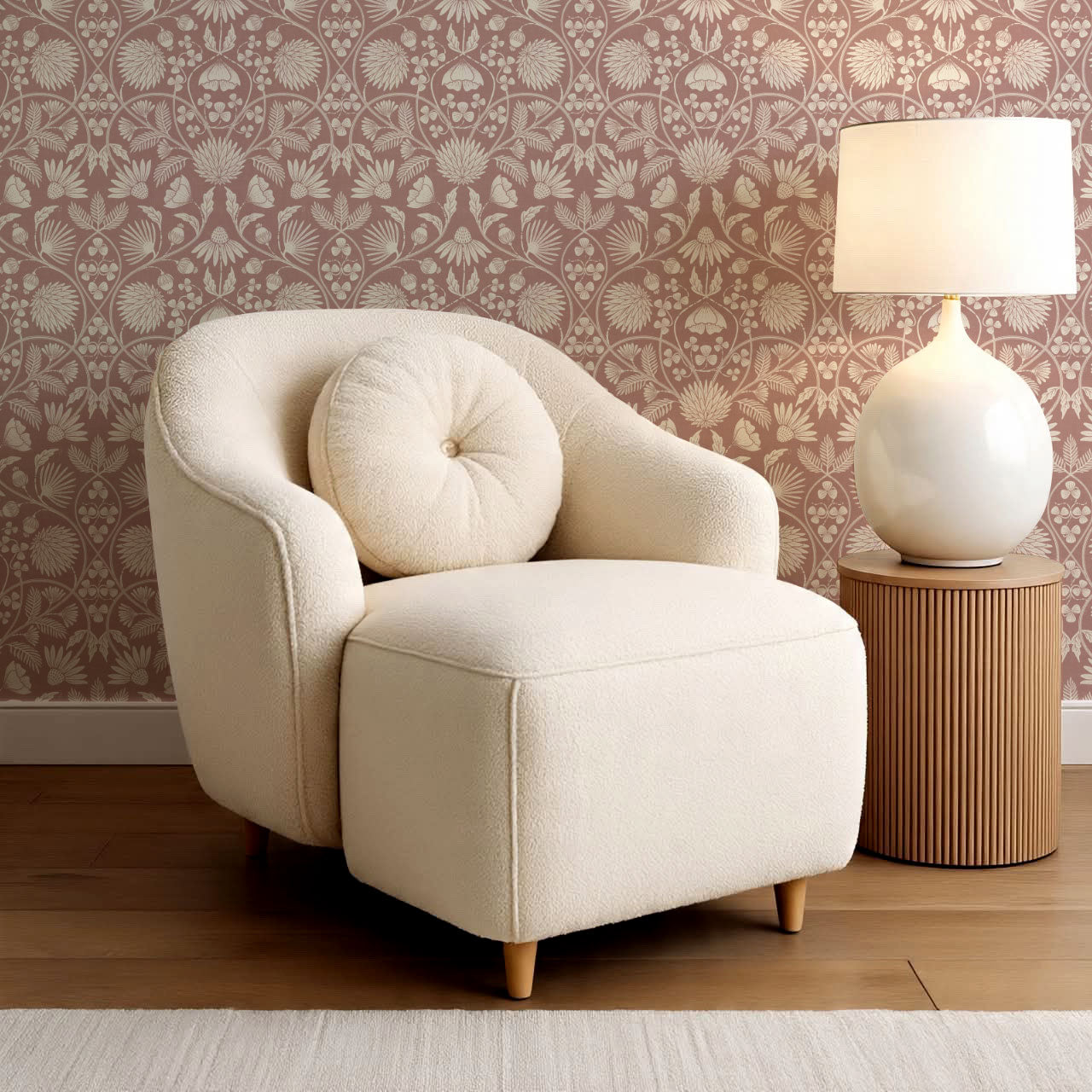 Melody Block Print Mauve Flowers Wallpaper