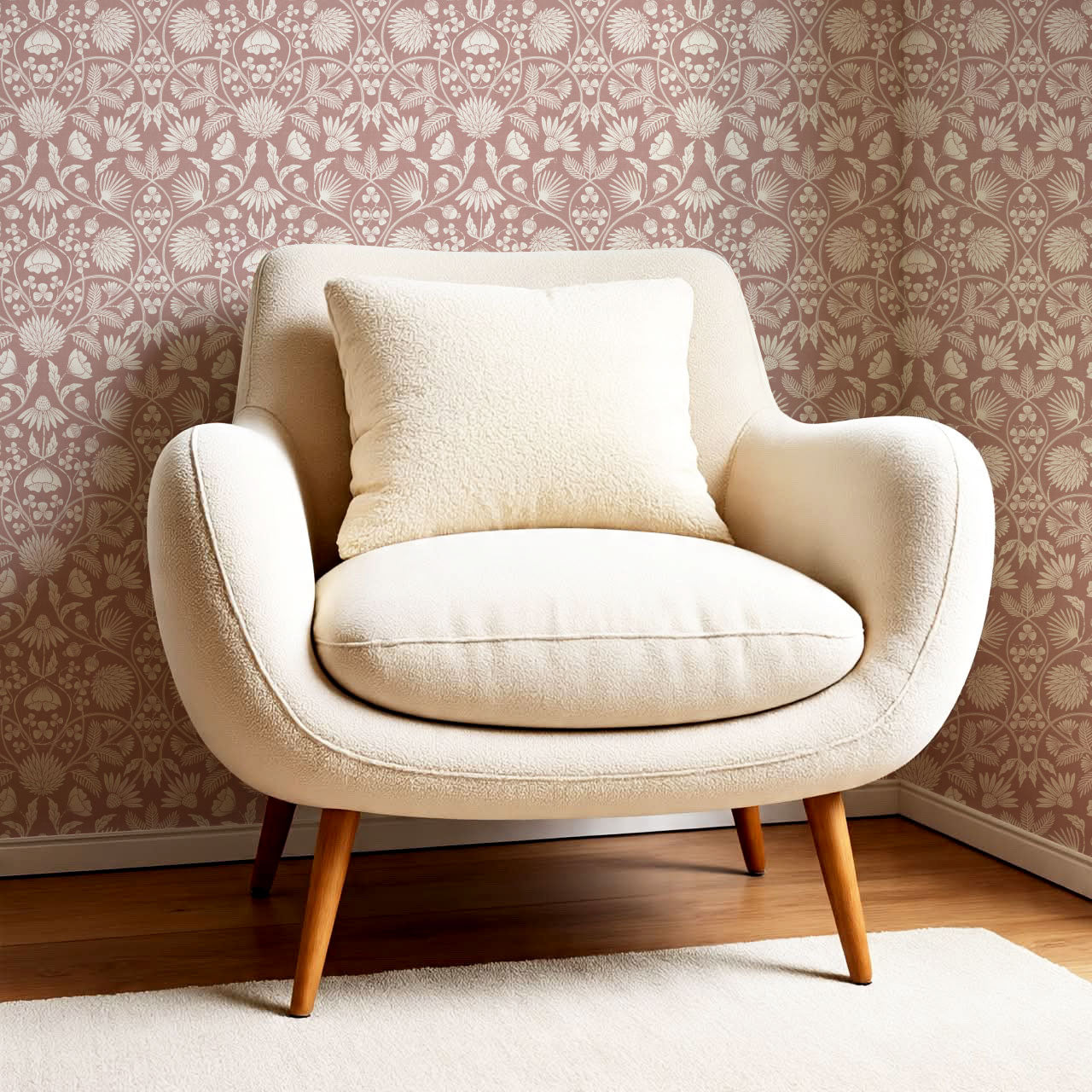 Melody Block Print Mauve Flowers Wallpaper