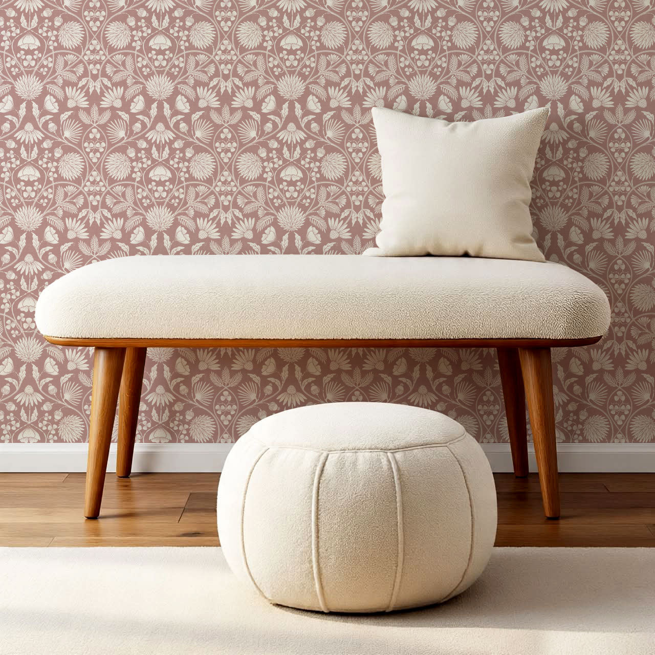 Melody Block Print Mauve Flowers Wallpaper
