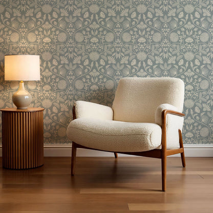 Melody Block Print French Blue Flowers Wallpaper