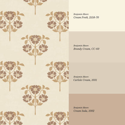 Merike Wild Rose Block Print Beige Brown Wallpaper
