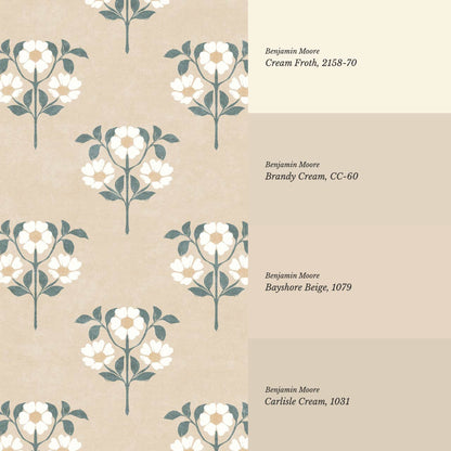 Merike Wild Rose Block Print Tan Sage Wallpaper