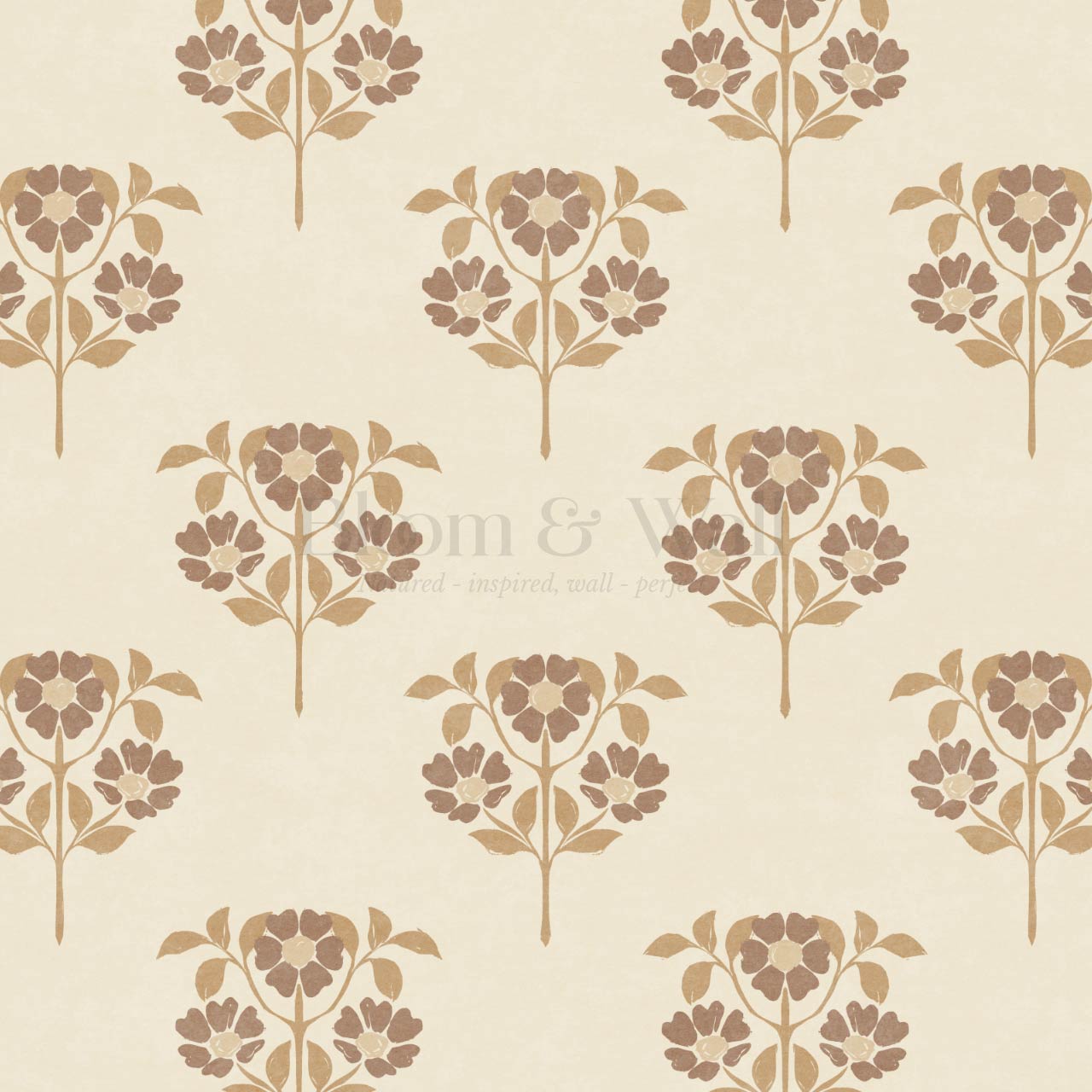 Merike Wild Rose Block Print Beige Brown Wallpaper