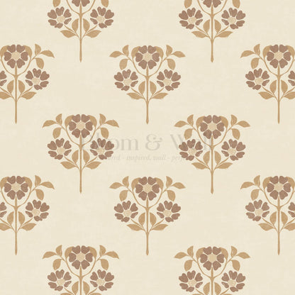 Merike Wild Rose Block Print Beige Brown Wallpaper