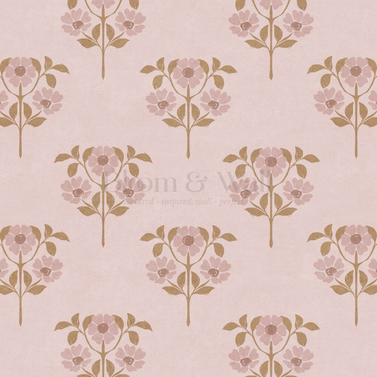Merike Wild Rose Block Print Blush Beige Wallpaper