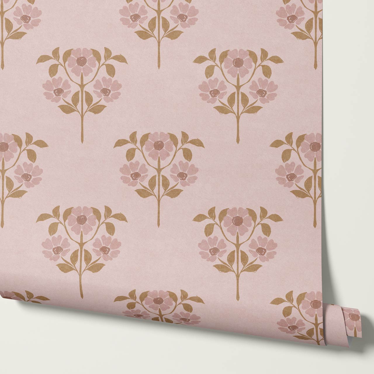 Merike Wild Rose Block Print Blush Beige Wallpaper