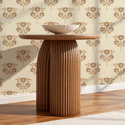 Merike Wild Rose Block Print Beige Brown Wallpaper
