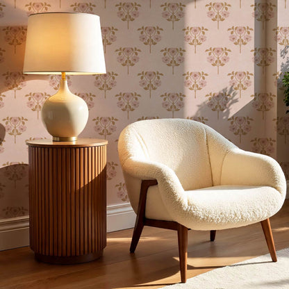 Merike Wild Rose Block Print Blush Beige Wallpaper