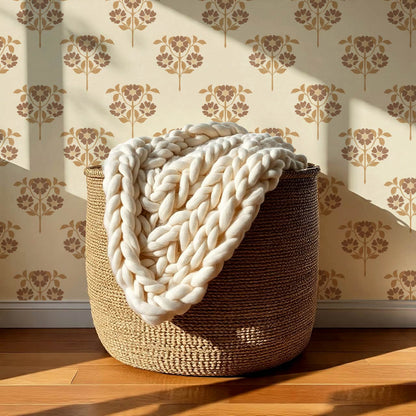 Merike Wild Rose Block Print Beige Brown Wallpaper