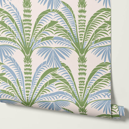 Millie Beach Palm Cream Sage Sky Wallpaper