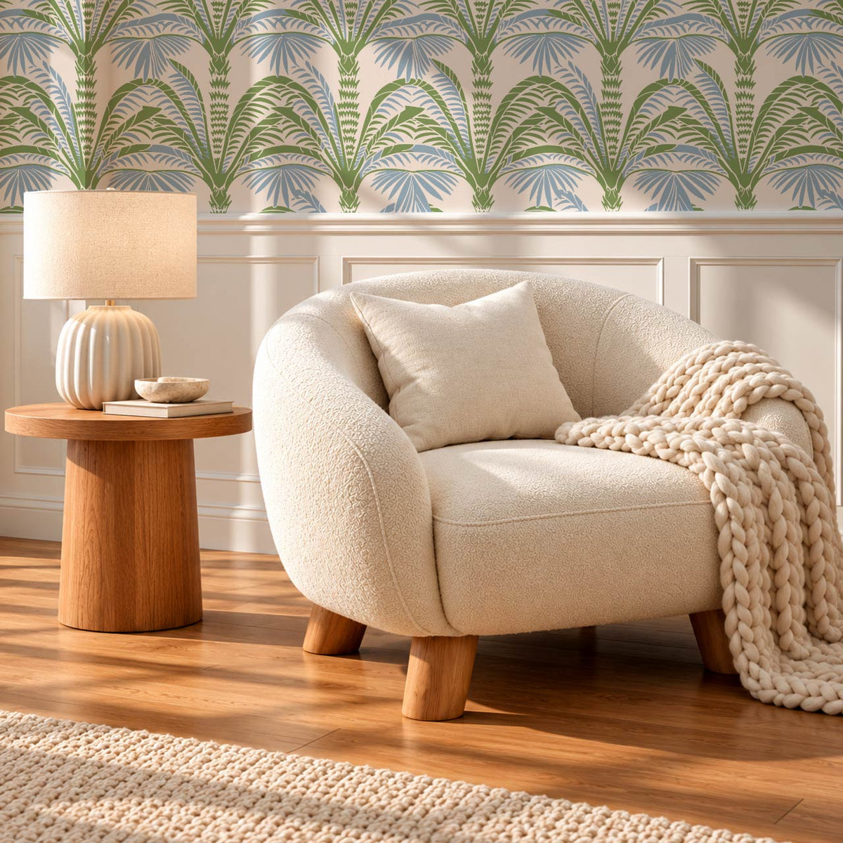 Millie Beach Palm Cream Sage Sky Wallpaper