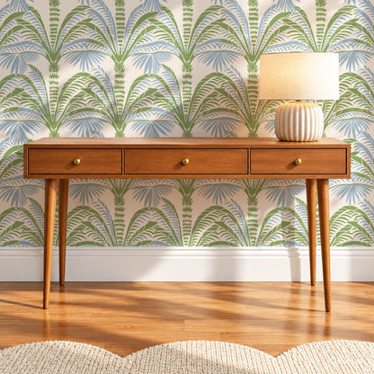 Millie Beach Palm Cream Sage Sky Wallpaper