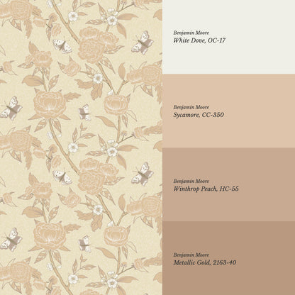 Millie Trailing Floral & Butterflies Butter Wallpaper