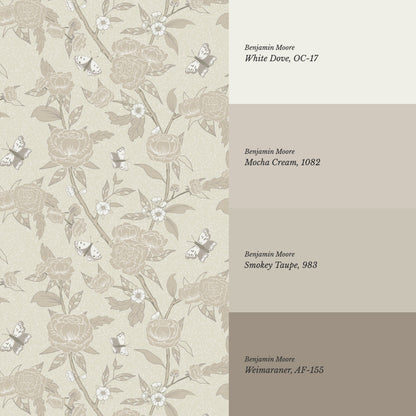 Millie Trailing Floral & Butterflies Stone Wallpaper