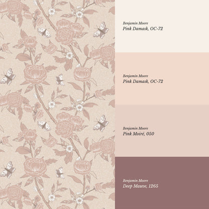 Millie Trailing Floral & Butterflies Mauve Wallpaper
