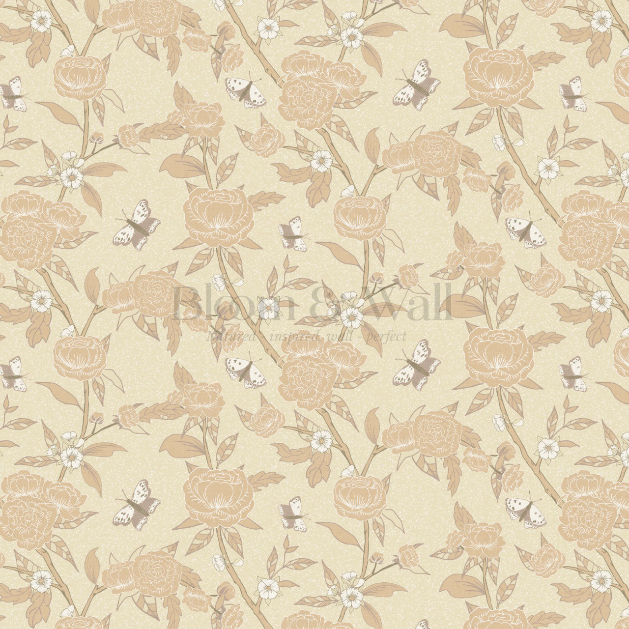 Millie Trailing Floral & Butterflies Butter Wallpaper