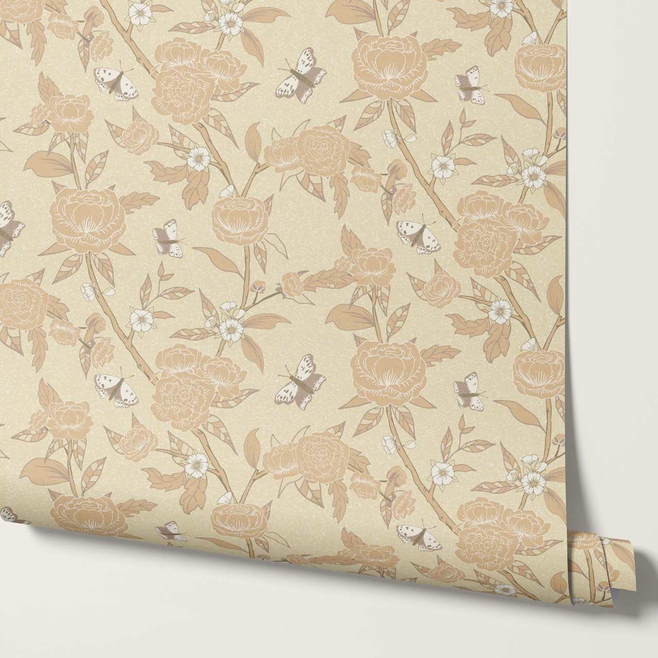 Millie Trailing Floral & Butterflies Butter Wallpaper