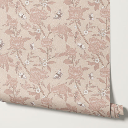 Millie Trailing Floral & Butterflies Mauve Wallpaper