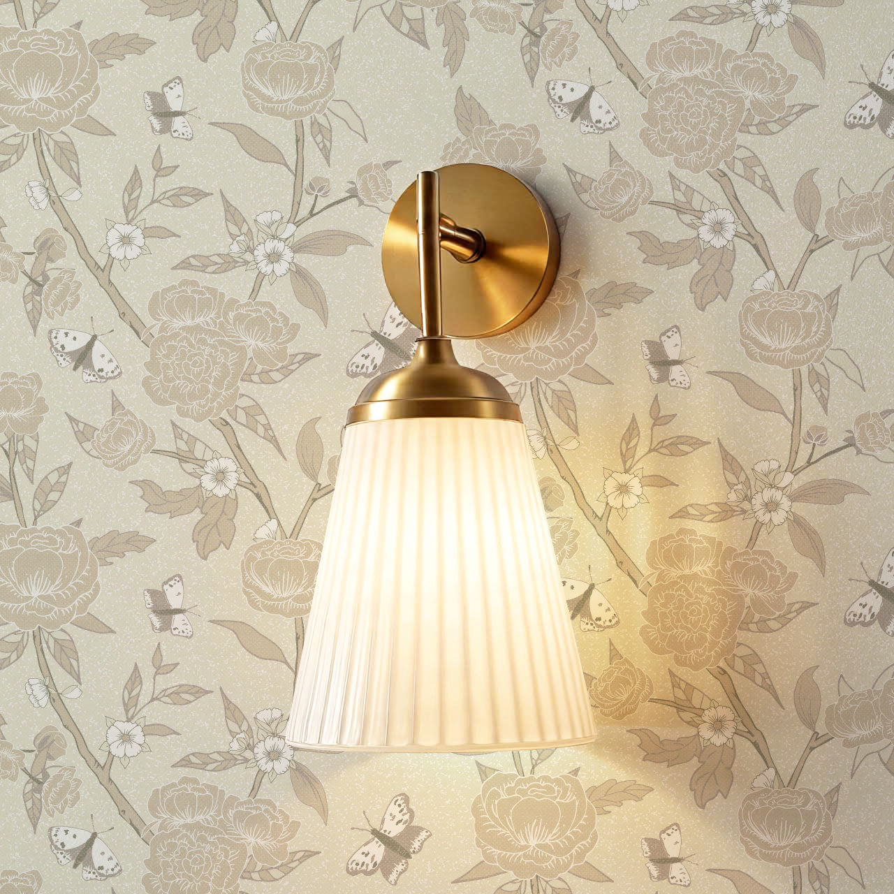 Millie Trailing Floral & Butterflies Stone Wallpaper