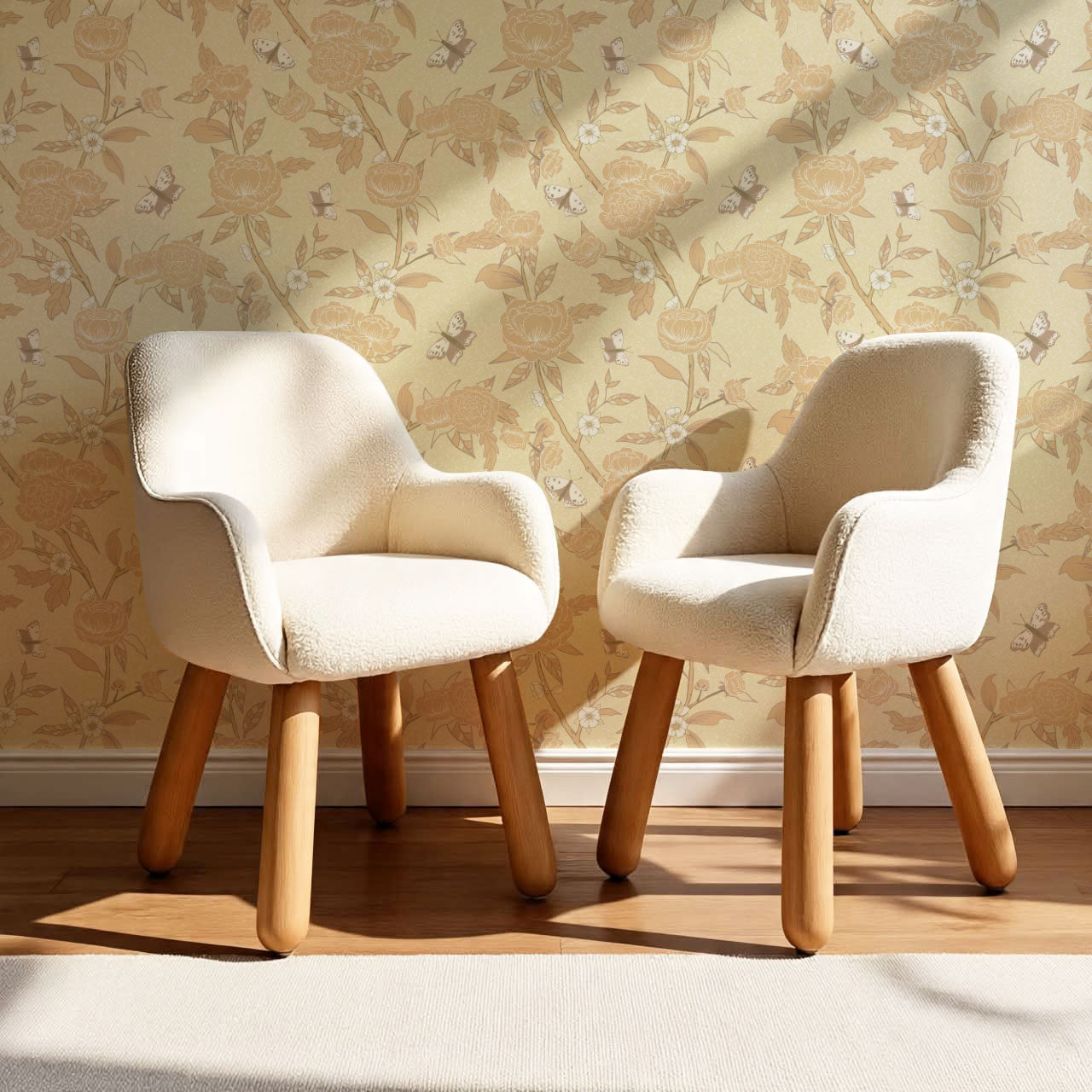 Millie Trailing Floral & Butterflies Butter Wallpaper