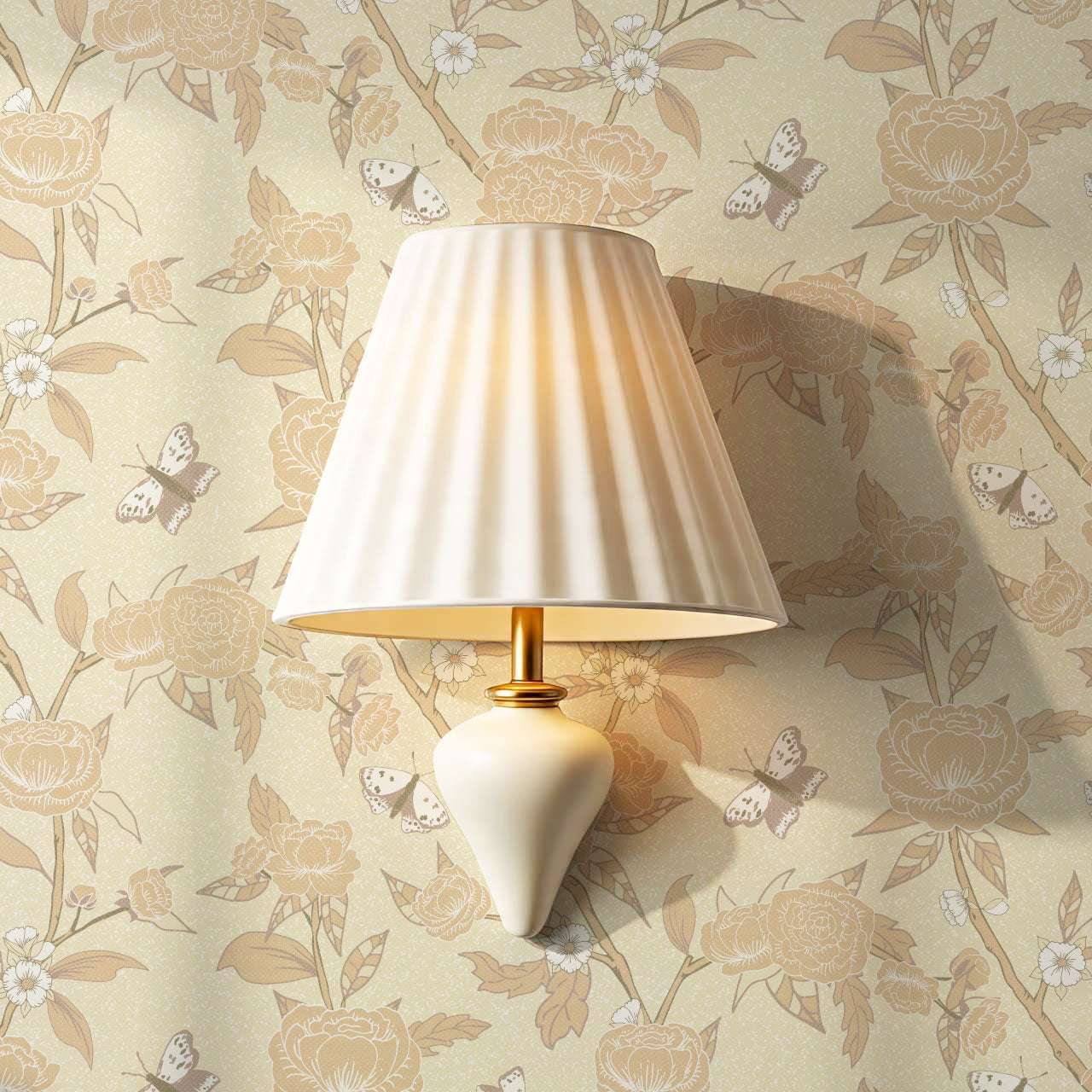 Millie Trailing Floral & Butterflies Butter Wallpaper