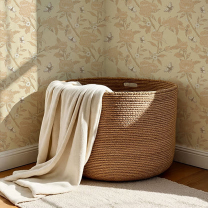 Millie Trailing Floral & Butterflies Butter Wallpaper
