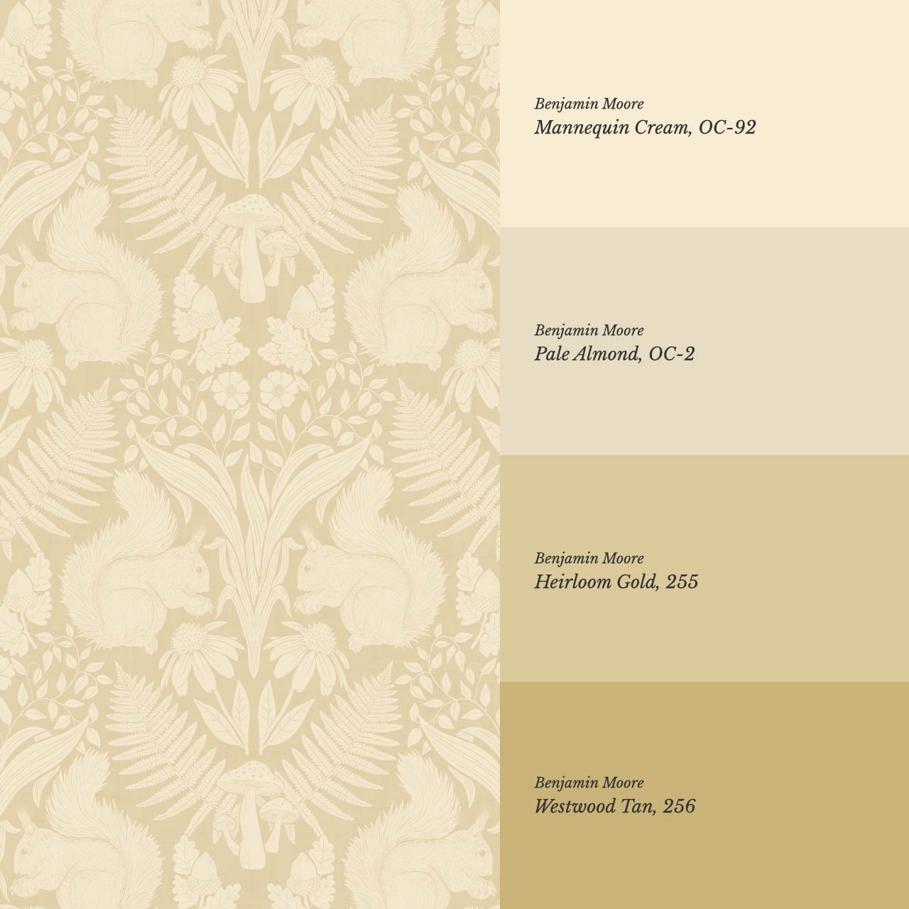 Milvi Large Squirrels Damask Almond Yellow Wallpaper