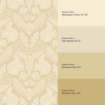 Milvi Large Squirrels Damask Almond Yellow Wallpaper