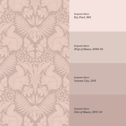 Milvi Large Squirrels Damask Mauve Coral Wallpaper