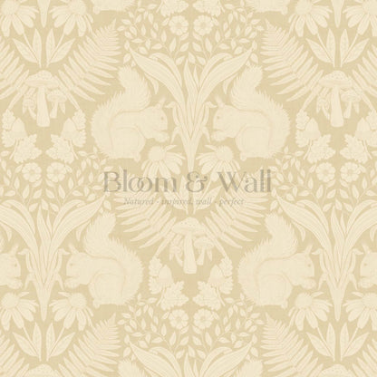 Milvi Large Squirrels Damask Almond Yellow Wallpaper
