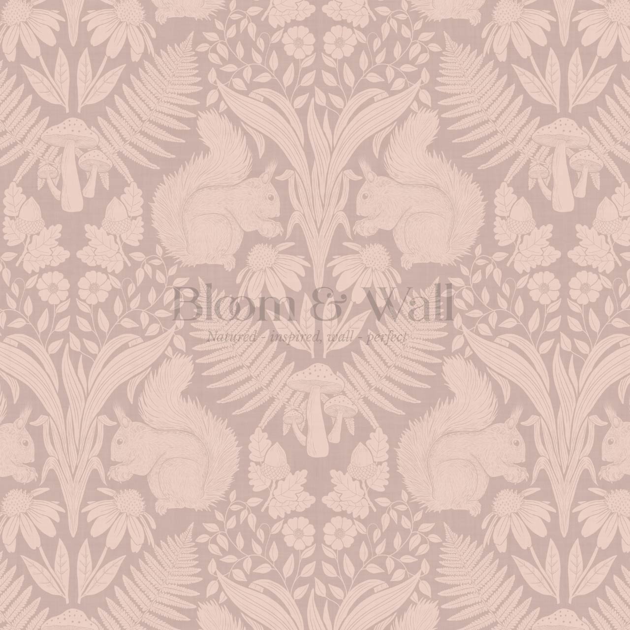 Milvi Large Squirrels Damask Mauve Coral Wallpaper