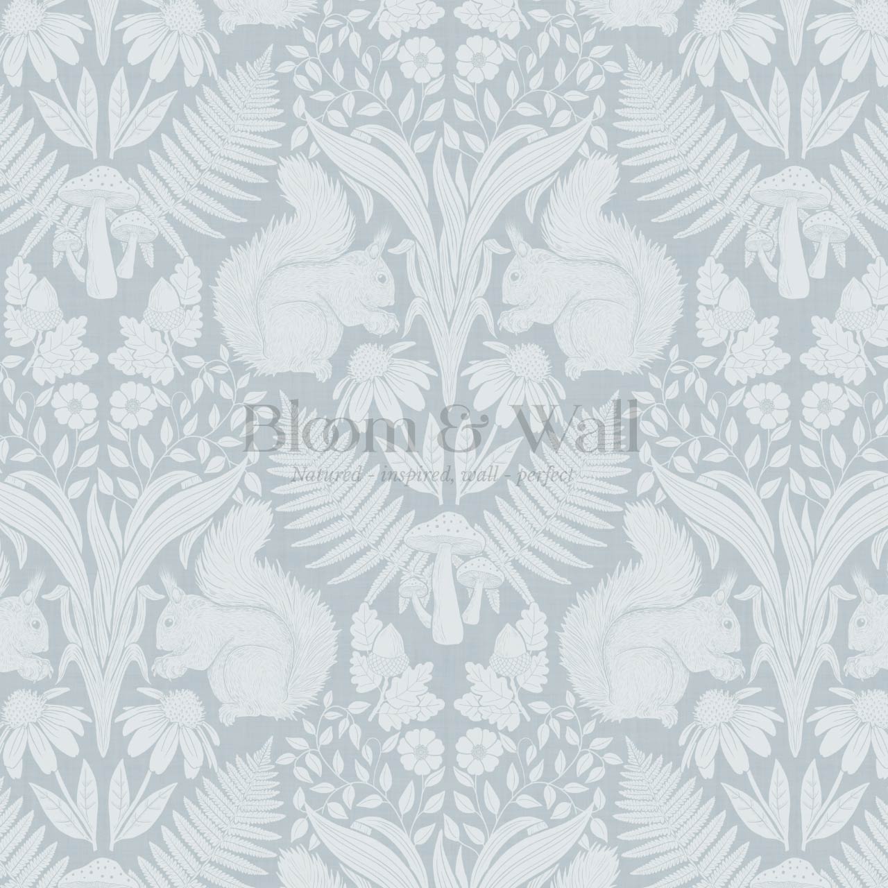 Milvi Large Squirrels Damask French Blue Wallpaper