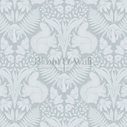 Milvi Large Squirrels Damask French Blue Wallpaper