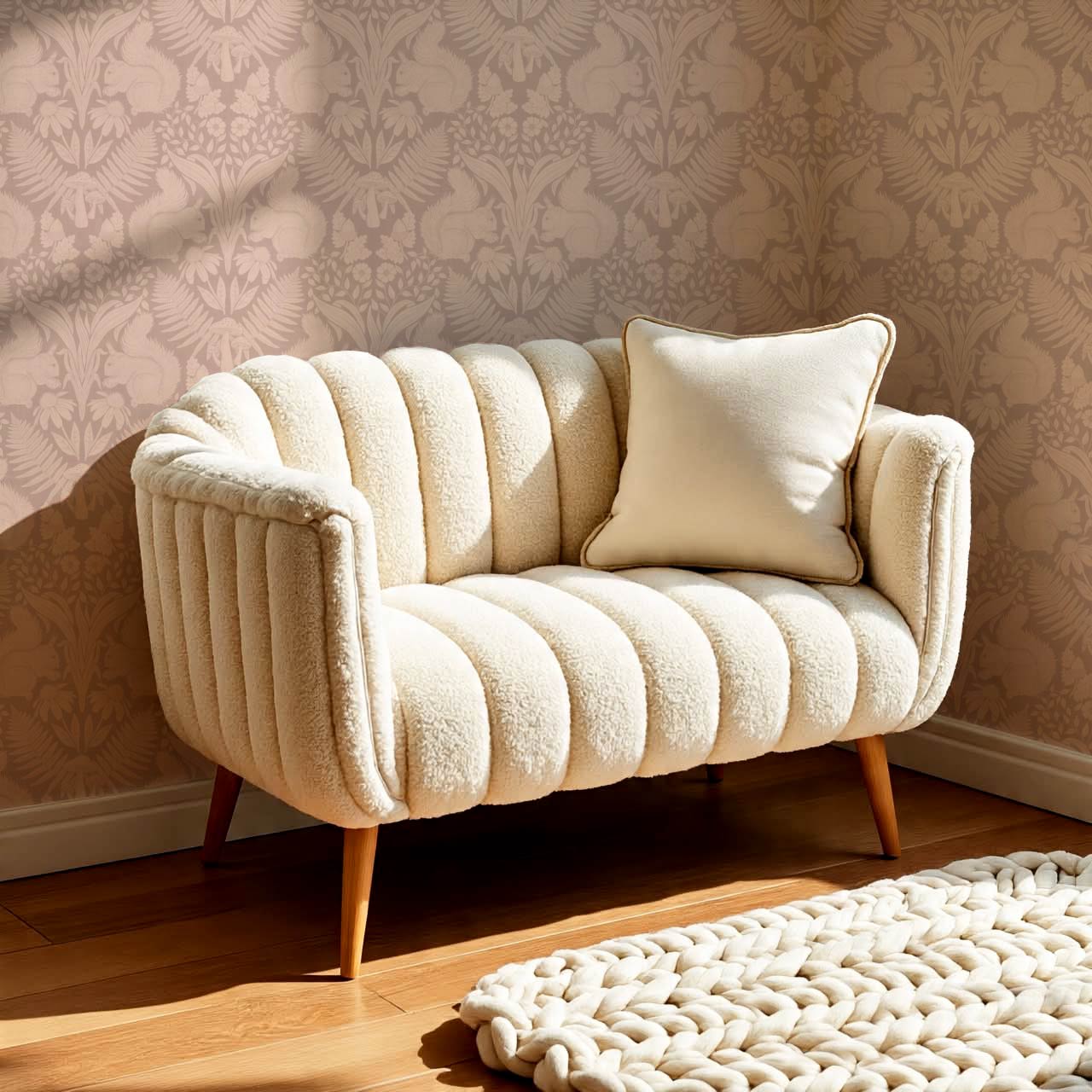 Milvi Large Squirrels Damask Mauve Coral Wallpaper