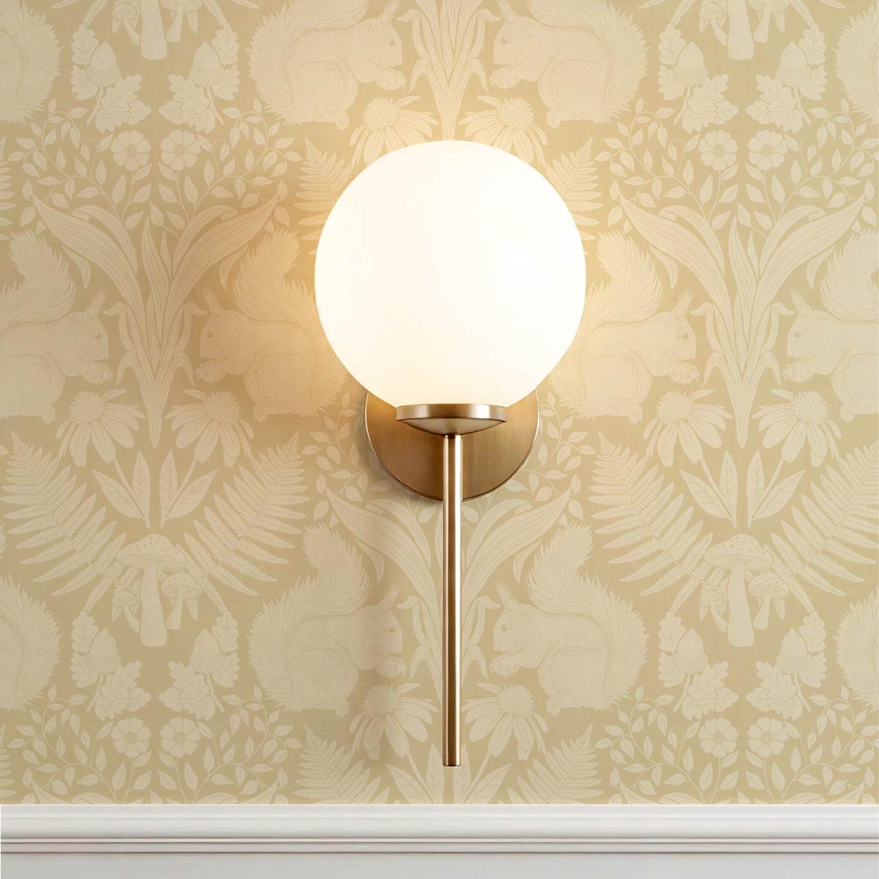 Milvi Large Squirrels Damask Almond Yellow Wallpaper