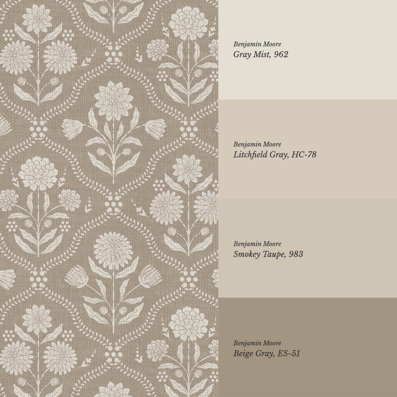 Mimi Heritage Floral Trellis Warm Sand Taupe Wallpaper
