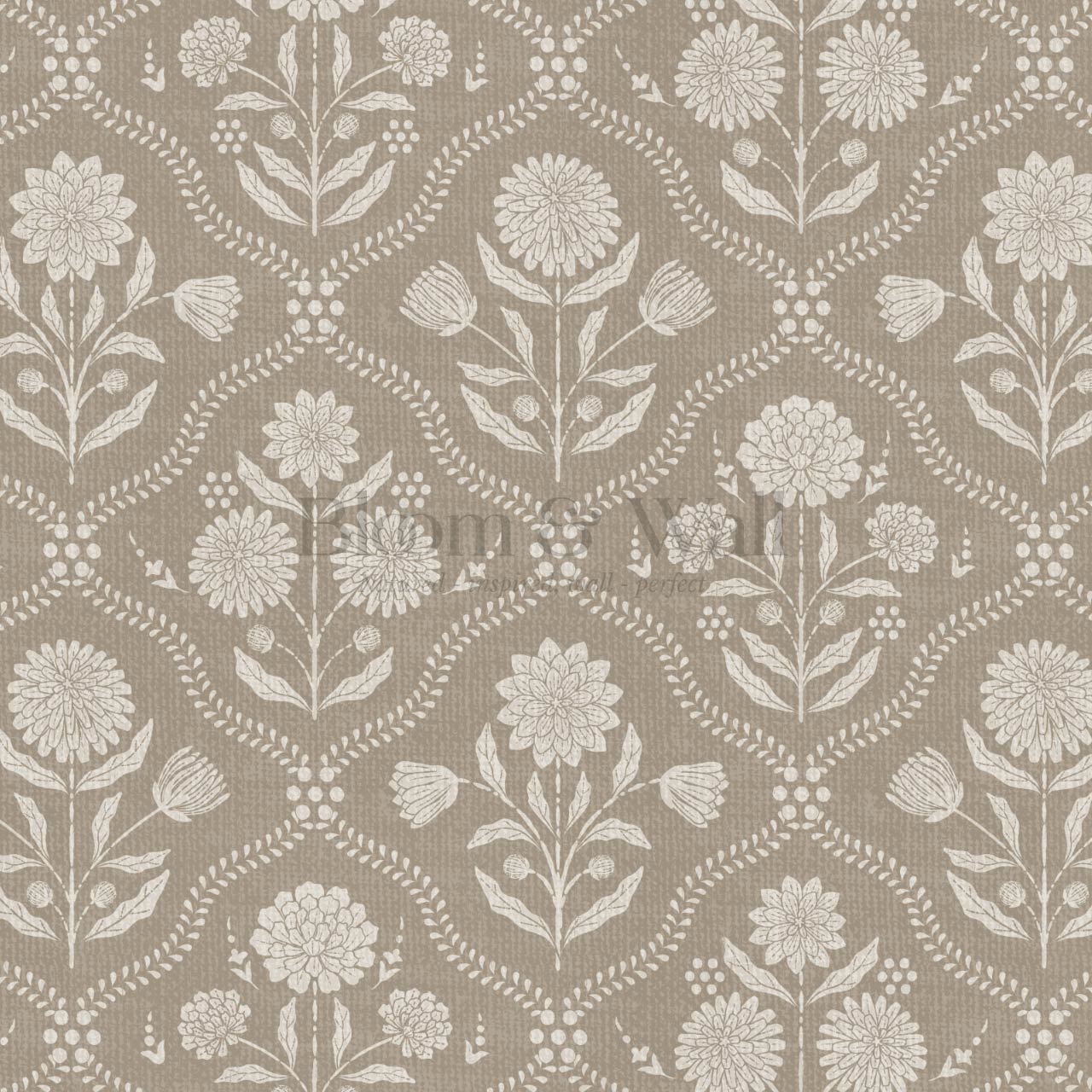 Mimi Heritage Floral Trellis Warm Sand Taupe Wallpaper