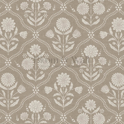 Mimi Heritage Floral Trellis Warm Sand Taupe Wallpaper