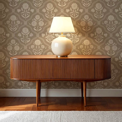 Mimi Heritage Floral Trellis Warm Sand Taupe Wallpaper