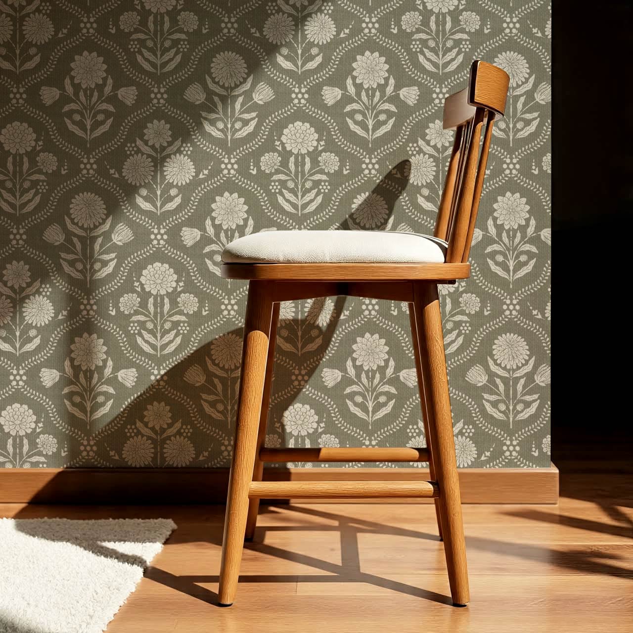 Mimi Heritage Floral Trellis Stone Olive Wallpaper