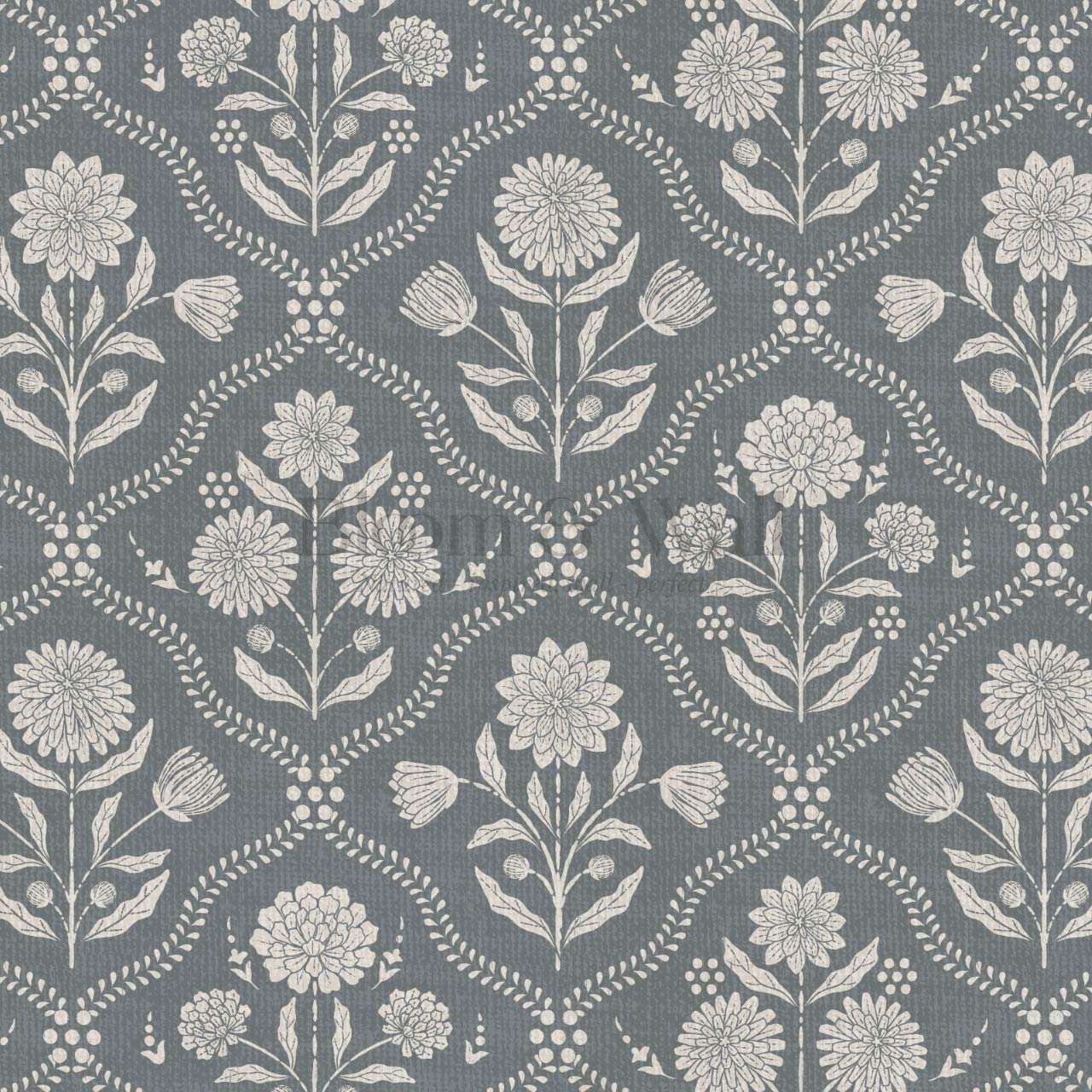 Mimi Heritage Floral Trellis Slate Ivory Wallpaper