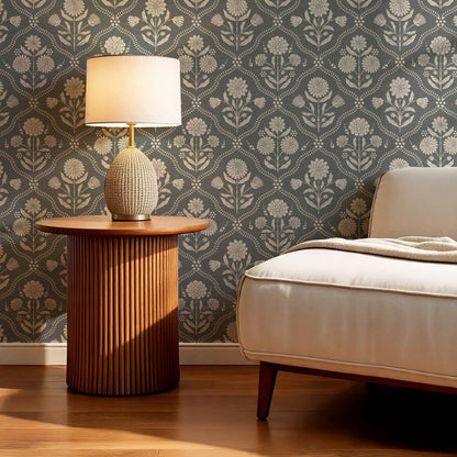 Mimi Heritage Floral Trellis Slate Ivory Wallpaper