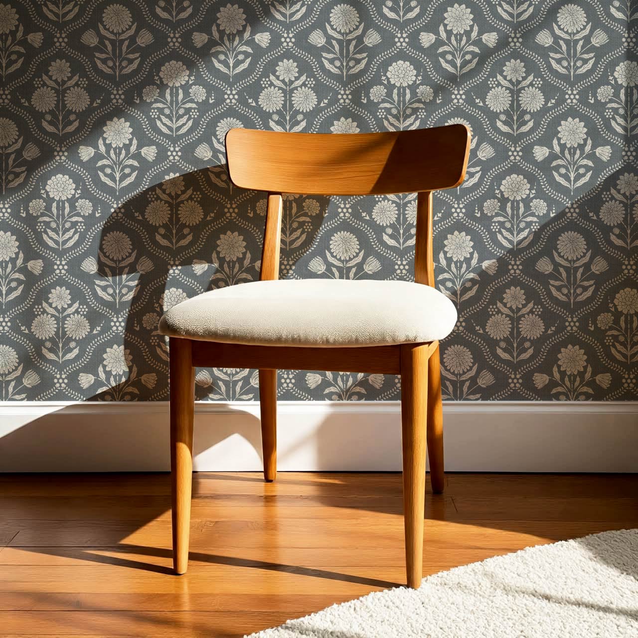 Mimi Heritage Floral Trellis Slate Ivory Wallpaper