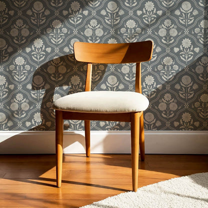 Mimi Heritage Floral Trellis Slate Ivory Wallpaper