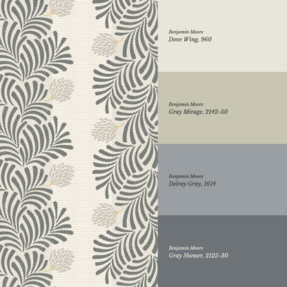 Mirabelle Japandi Botanical Stripes Slate Wallpaper