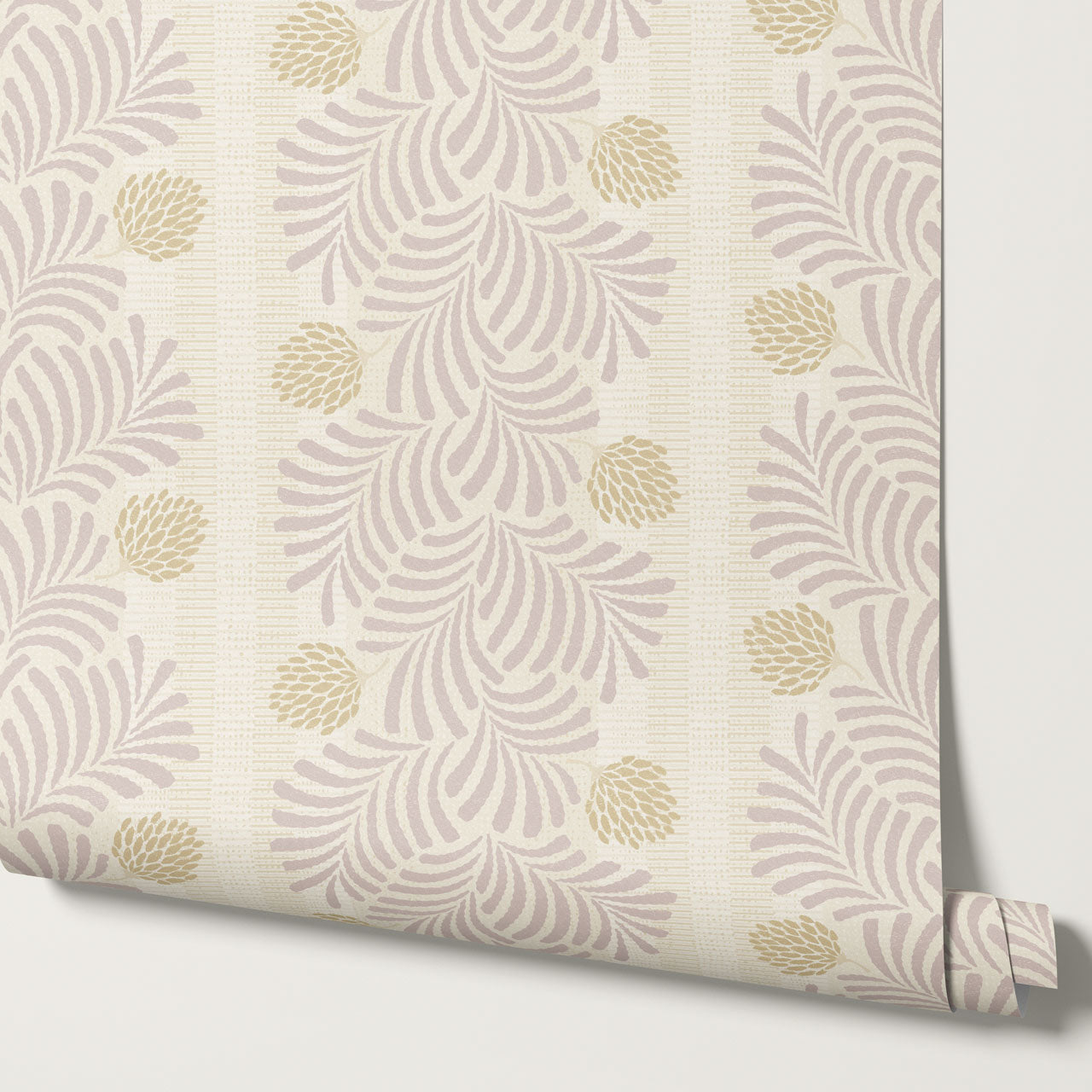 Mirabelle Japandi Botanical Stripes Plum Wallpaper