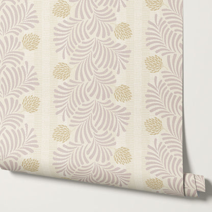 Mirabelle Japandi Botanical Stripes Plum Wallpaper
