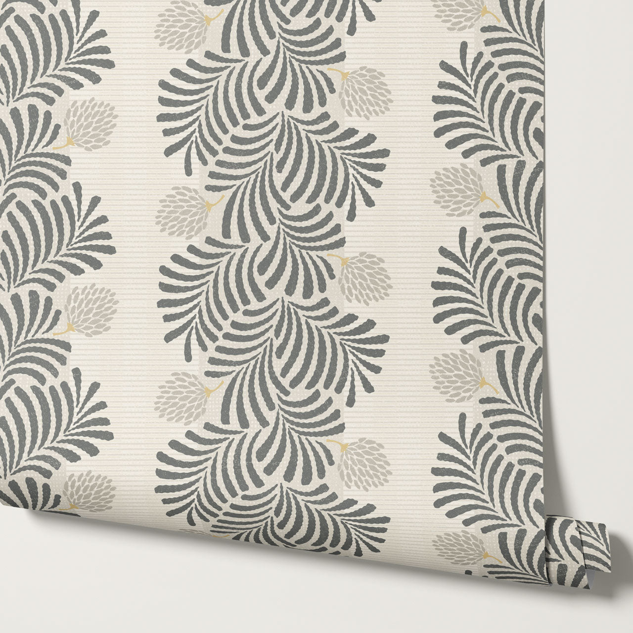 Mirabelle Japandi Botanical Stripes Slate Wallpaper