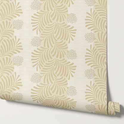 Mirabelle Japandi Botanical Stripes Yellow Wallpaper
